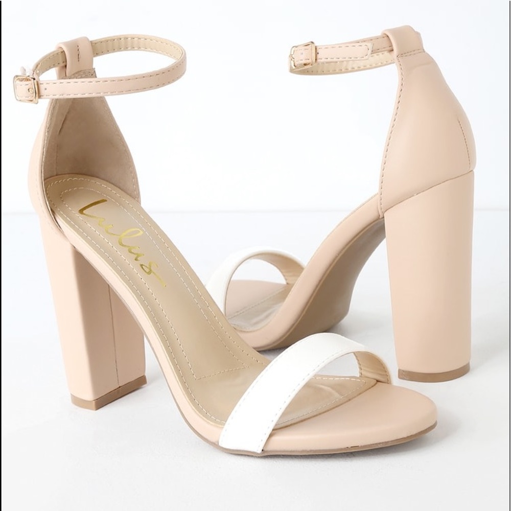 Taylor Light Nude and White Color Block Ankle Strap Heels